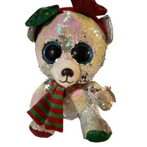 Ty Flippables Mistletoe Christmas Teddy Bear Sequin Stuffed Animal Plush